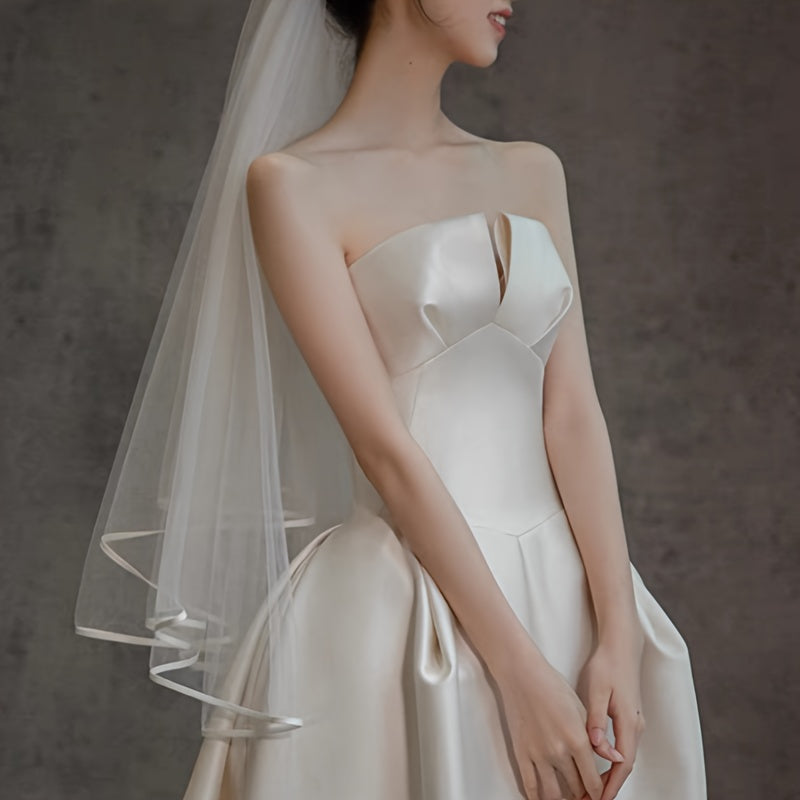 Double Layer Tulle Bridal Veil with Tie