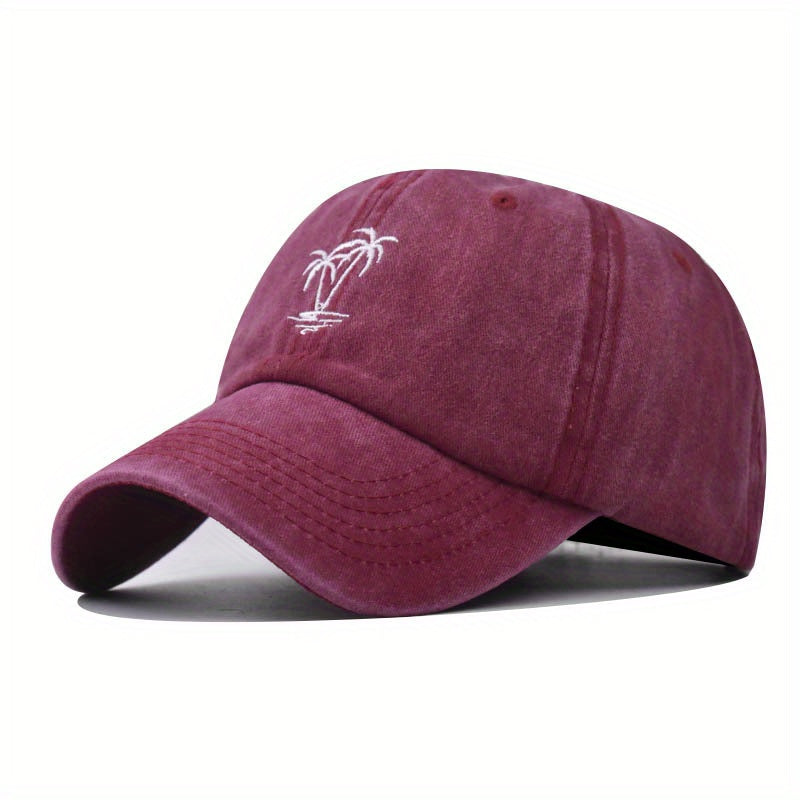 Coconut Tree Cotton Embroidered Baseball Cap Washed Distressed Summer