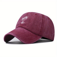 Coconut Tree Cotton Embroidered Baseball Cap Washed Distressed Summer