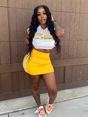 Letter Print Crop T-shirt & Striped Bodycon Skirt Two Piece Set
