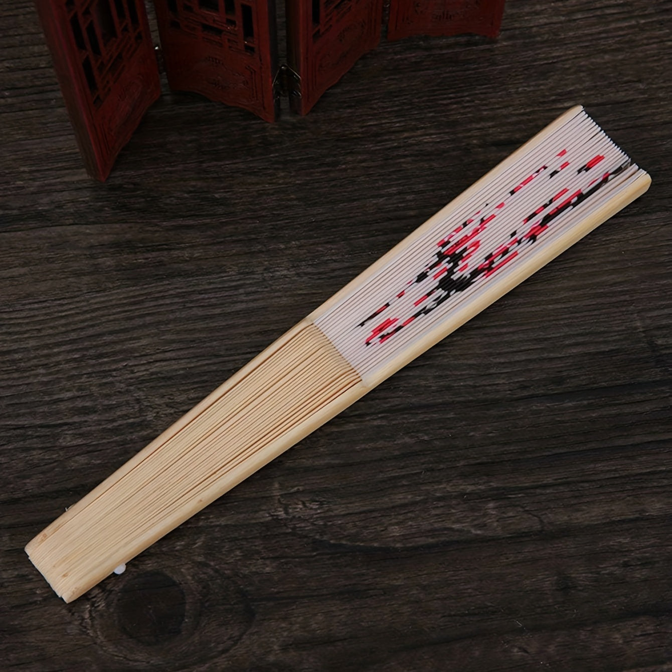 Chinese Style Fiber Decorative Fan Floral Pattern Folding Fan