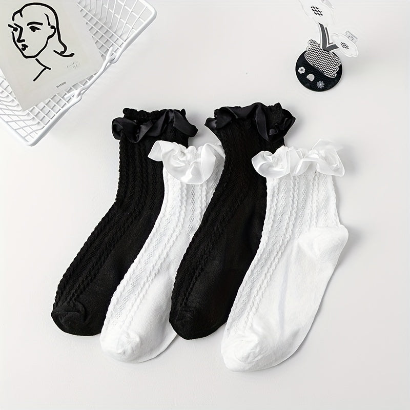 4 Pairs Textured Ruffle Socks Women's Stockings