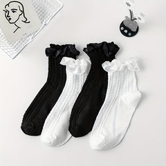 4 Pairs Textured Ruffle Socks Women's Stockings