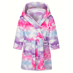 Girls Soft Flannel Hooded Bathrobe Kids Sleepwear Clothes