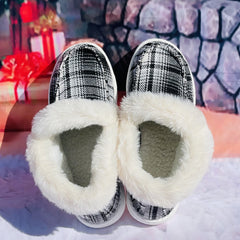 Women's Checkered Pattern Fluffy Boots Outdoor Comfort Short Boots