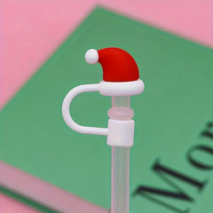 6pcs Christmas Straw Cap Reusable Silicone Straw Cover Cartoon Party Cup Decor