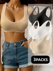 3pcs Seamless Wireless Sports Bras Breathable Workout Tank Bra Women's Lingerie