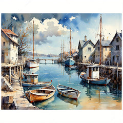 Seaside Harbor Paint by Numbers Kit for Adults - Coastal Boats