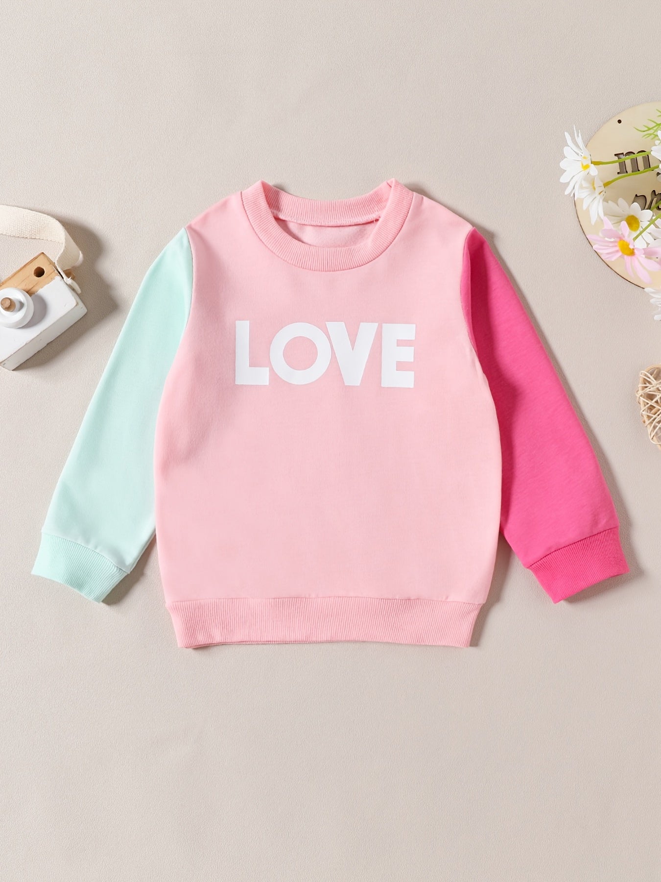 Girls SISSY Print Sweatshirt Block Crew Neck Pullover