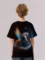 3D Unicorn With Wings Graphic T shirt Girls Casual Short Sleeve Tees