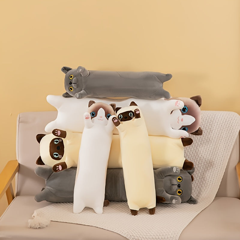 Long Strip Cat Doll Plush Throw Pillow Cushion Cat Toy for Bed or Sofa