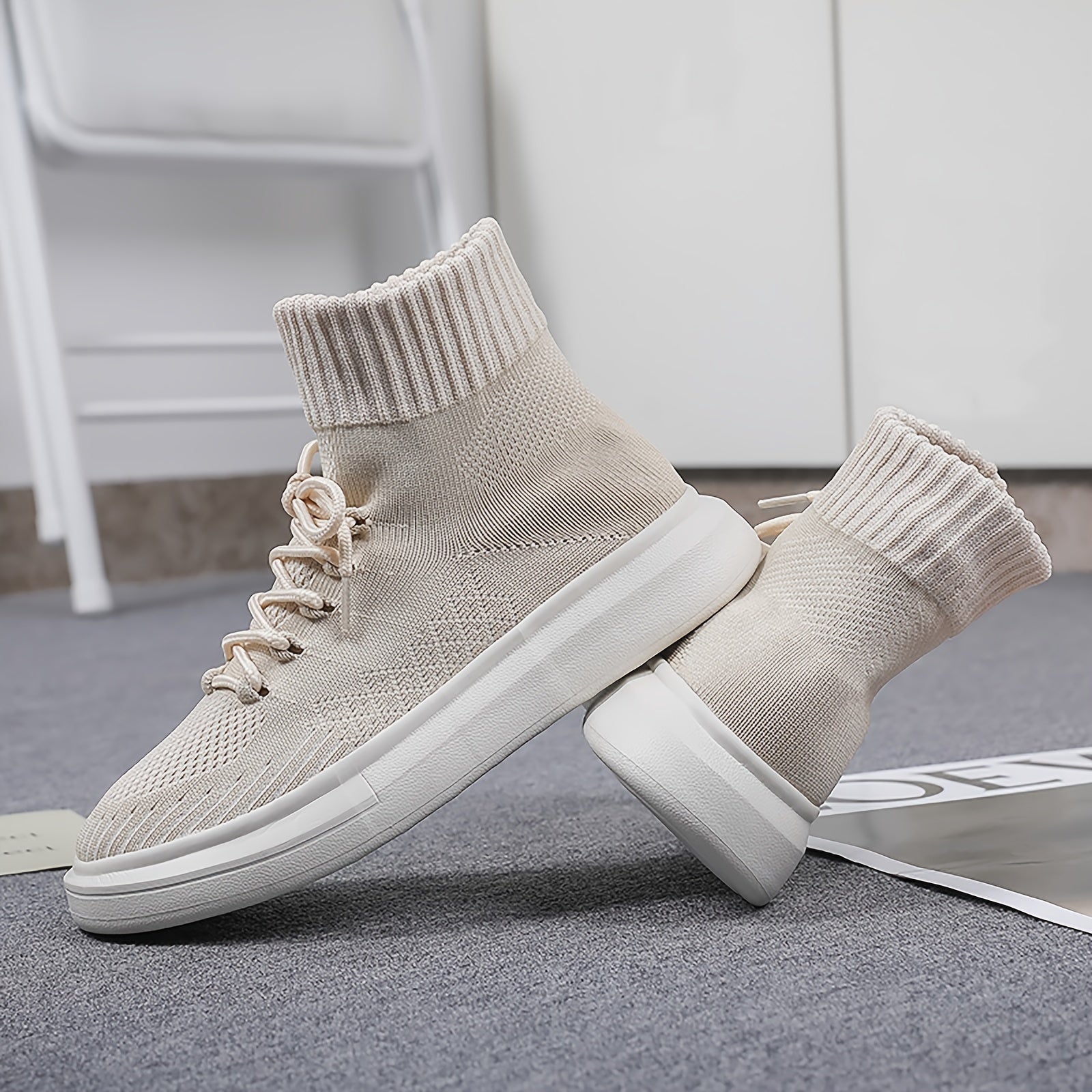 Men's Ankle Top Knitted Skate Shoes Wear resistant Non Slip Casual Shoes