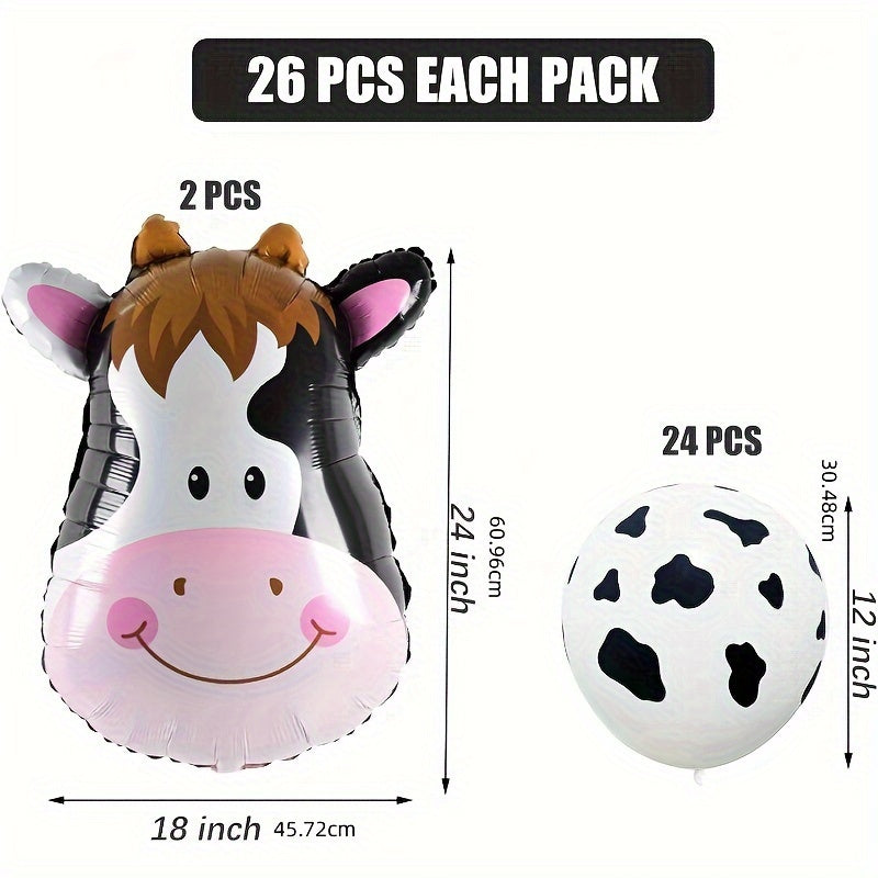 26pcs Cow Balloons Giant Cow Shape Mylar Balloon Set Farm Animal Balloons