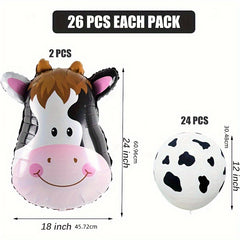 26pcs Cow Balloons Giant Cow Shape Mylar Balloon Set Farm Animal Balloons
