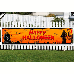 Large Happy Halloween Banner Graveyard Background Orange Party Decoration