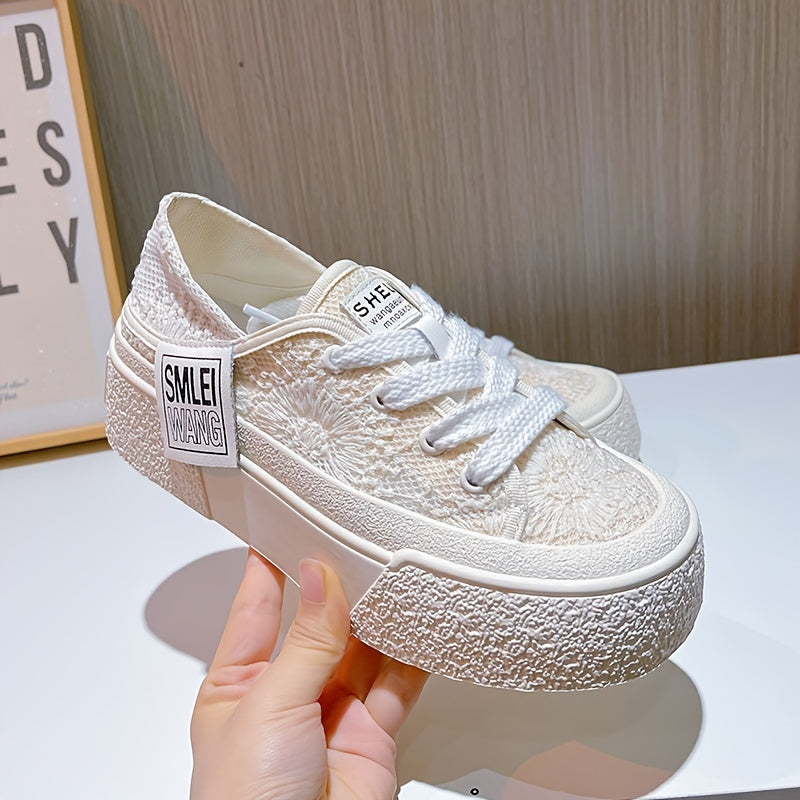 Women's Thick Bottom Mesh Sport Shoes Lace Up Board Shoes