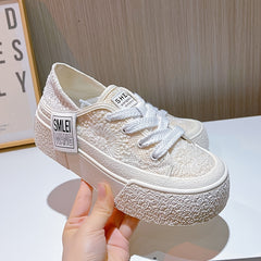 Women's Thick Bottom Mesh Sport Shoes Lace Up Board Shoes