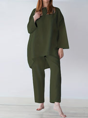 Casual Two Piece Set Long Sleeve Crew Neck Loose Tops & Wide Leg Pants