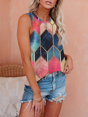 Colorful Argyle Print Tank Top Sleeveless Summer Top