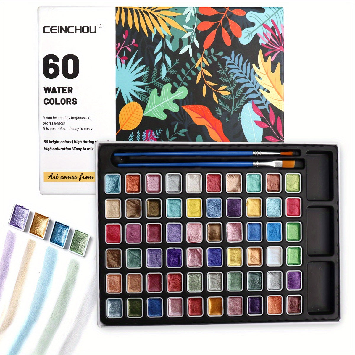 60 Watercolor Colors Set with Brush Art Supplies Travel Watercolor