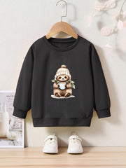 Cartoon Koala Pattern Crew Neck Long Sleeve Sweatshirt Pullover For Girls Kids