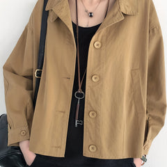 Solid Button Front Jacket Casual Long Sleeve Outerwear Women's Clothing