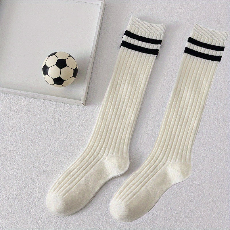 2 Pairs Kids Striped Cotton Knee High Socks for School Uniforms