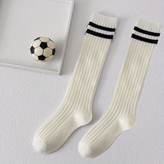 2 Pairs Kids Striped Cotton Knee High Socks for School Uniforms