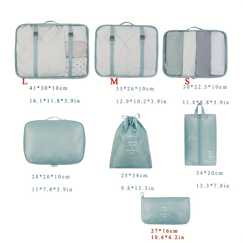 7-Pc Travel Luggage Set Versatile Organizers Multifunctional Bags