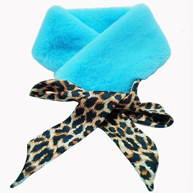 Leopard Print Faux Fur Lace Up Scarf Warm Windproof Neck Wrap For Women