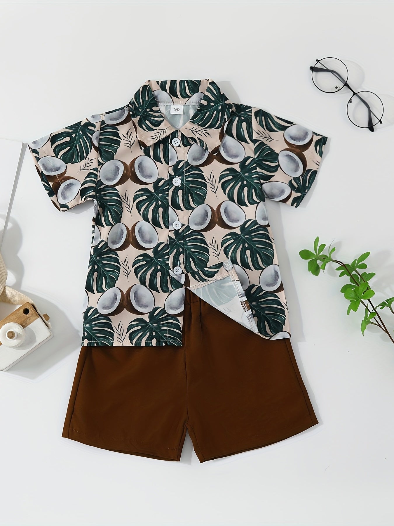 2pcs Boys Teen Coconut Graphic Print Shirt & Shorts Set for Summer