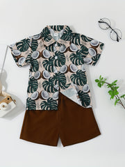 2pcs Boys Teen Coconut Graphic Print Shirt & Shorts Set for Summer