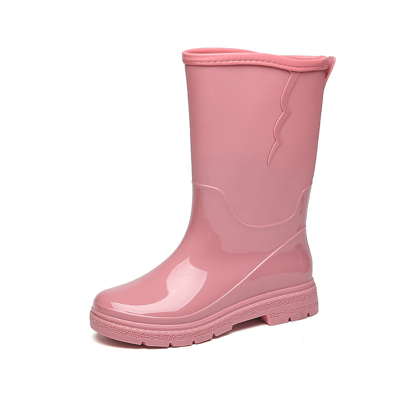 Women's Mid Calf Rain Boots Low Heel Waterproof Slip On Shoes