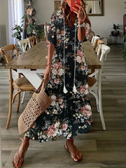 Vintage Floral Print Dress Maxi Dress Women's Clothing