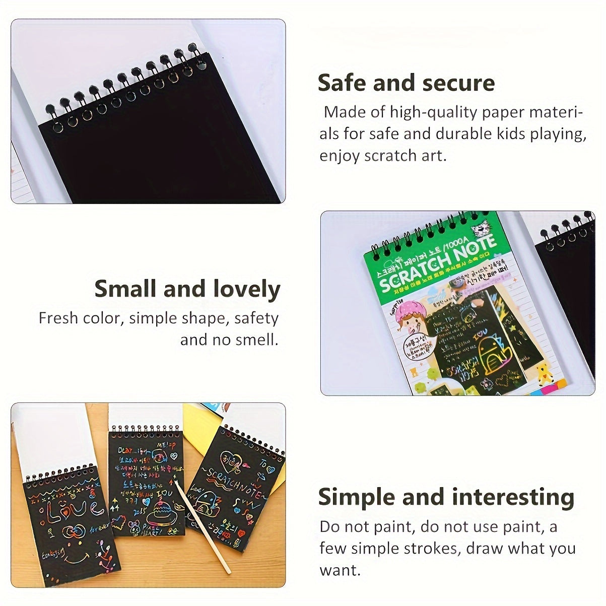 Rainbow Scratch Notebooks With Wood Stick Scratch Off Art Paper Set