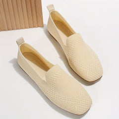 Women's Square Toe Knit Flats Soft Sole Slip On Ballet Flats