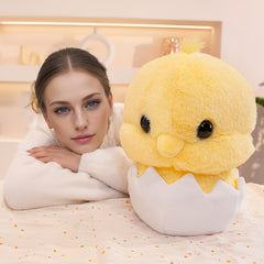 Soft Yellow Chick Plush Toy and Eggshell Stuffed Animal Pillow