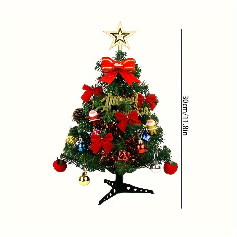 Table Top Artificial Christmas Tree Set with Lights, Topper, Ornaments & Berries