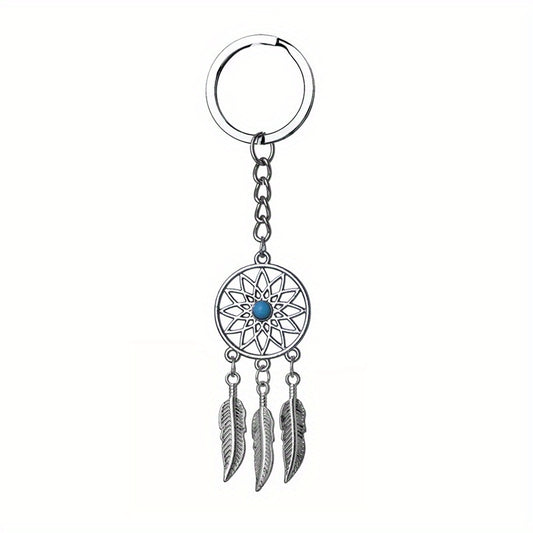 Alloy Dream Catcher Pine Feather Tassel Keychain Bag Pendant for Men