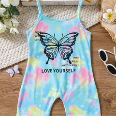Girls Butterfly Letter Sleeveless Jumpsuit Kids Summer Rompers