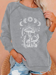 Mushroom Print Sweatshirt Crew Neck Pullover Casual Tops