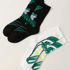 Frog Print Socks 4 Pairs Women's Mid Tube Stockings