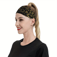 Golden Floral Pattern Sport Headband for Comfortable Wear