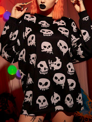 Halloween Skull Print Long Sleeve Top