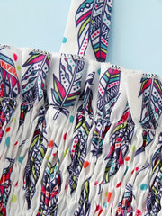 Girls Vintage Leaf Print Spaghetti Strap Jumpsuit