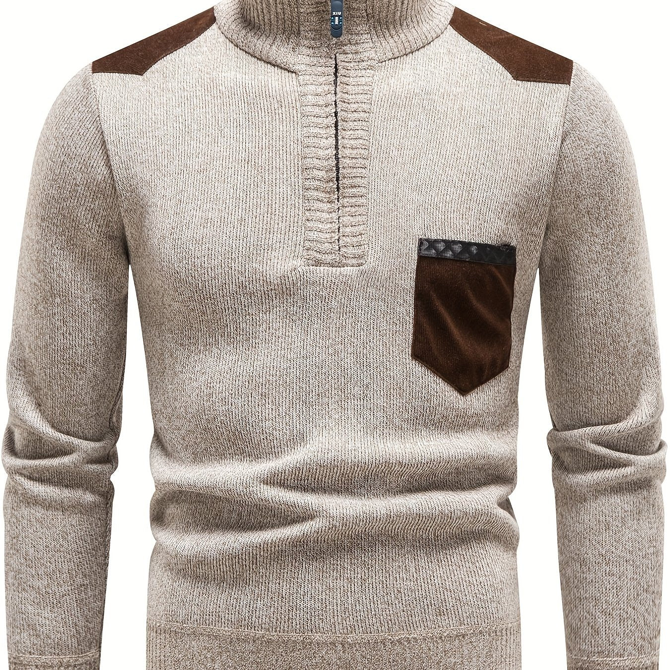 Men's Long Sleeve Turtleneck Knitted Pullover Sweater with Zipper