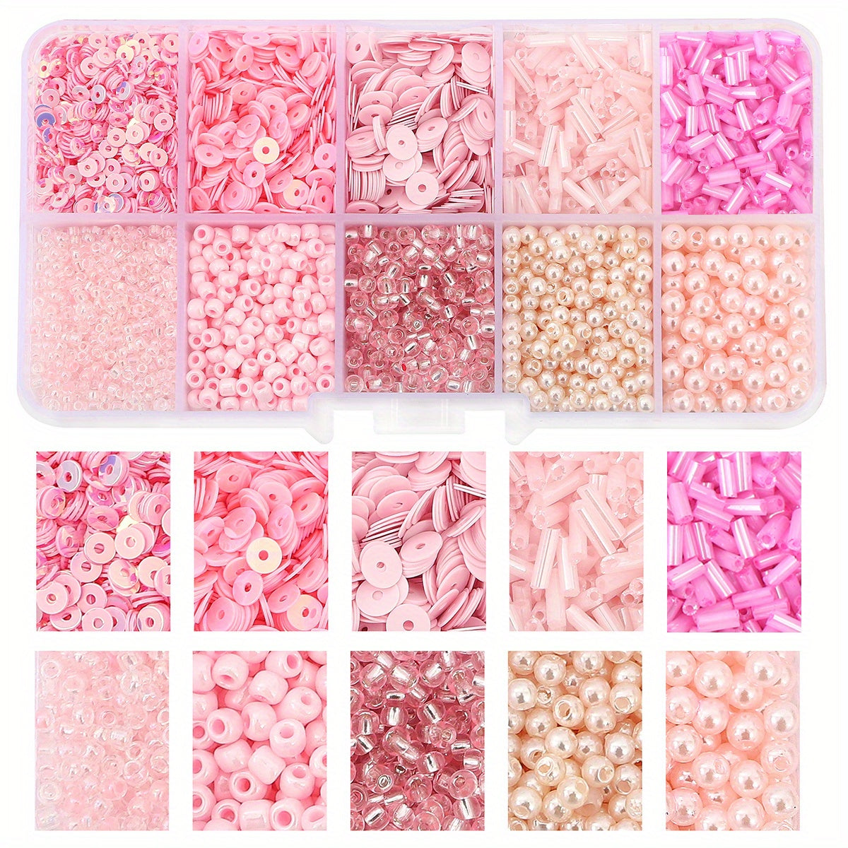10 Grids Seed Bead Glitter Faux Pearl DIY Jewelry Material Pack