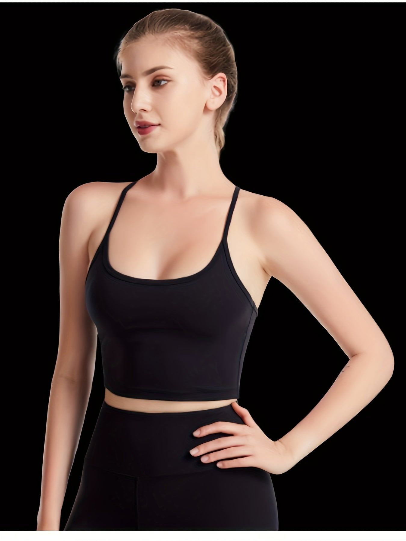 Solid Cami Sports Bra Fitness Running Outdoor Sports Cami Sleeveless Crop Top