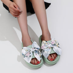 Floral Print Bowknot Slides Soft Sole Lightweight Summer Beach Shoes