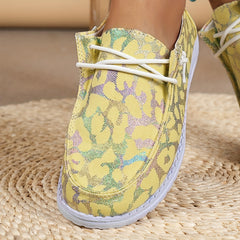 Leopard Boat Shoes Women Lace Up Low Top Slip on Flats Comfortable & Lightweight